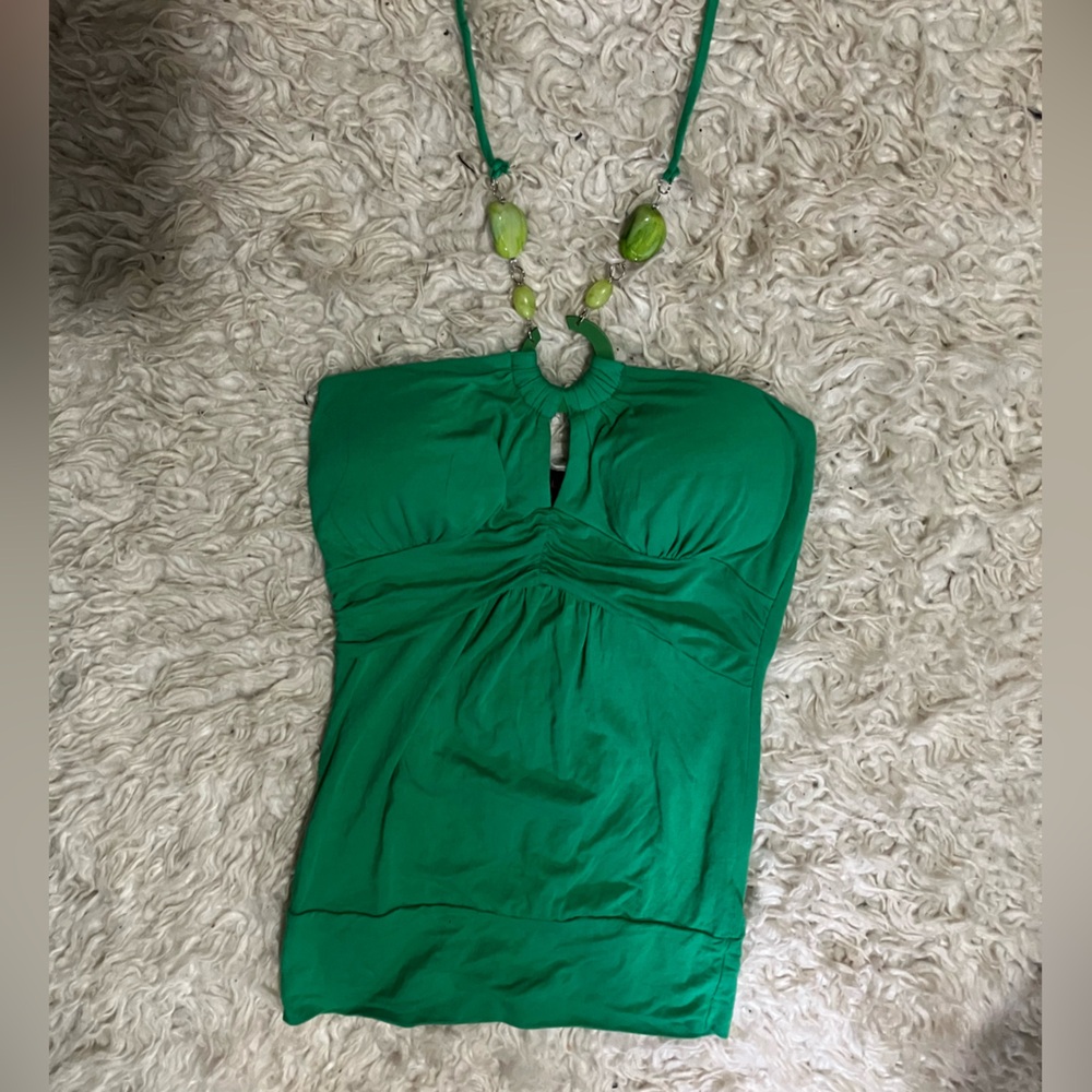 Green Halter Top with Beaded Detail